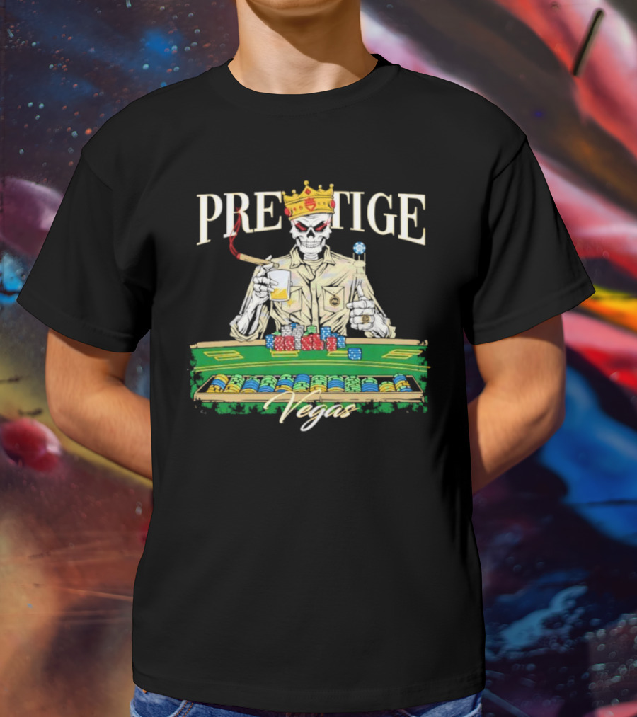 Prestige Vegas Skeleton With Crown And Poker Table T-Shirt
