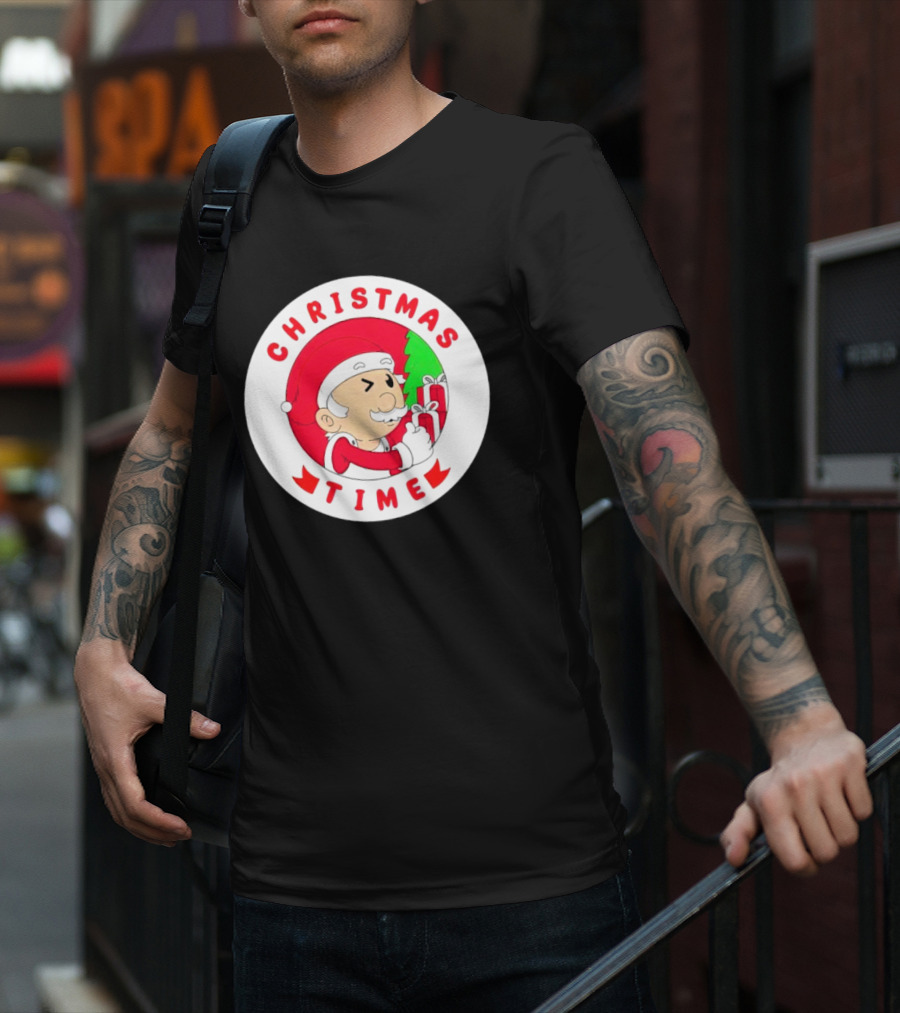 Christmas Time Santa Holding Gifts Circle T-Shirt