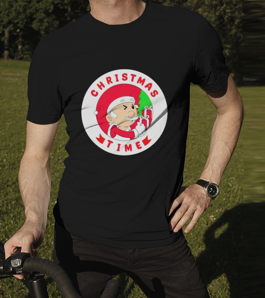 Christmas Time Santa Holding Gifts Circle T-Shirt
