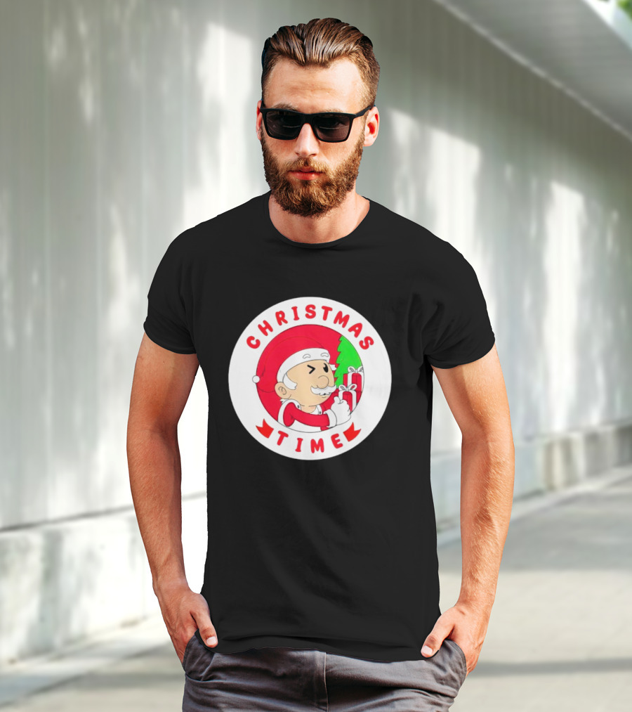 Christmas Time Santa Holding Gifts Circle T-Shirt