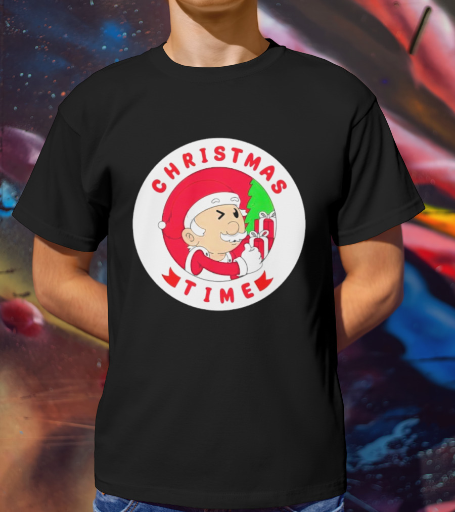 Christmas Time Santa Holding Gifts Circle T-Shirt