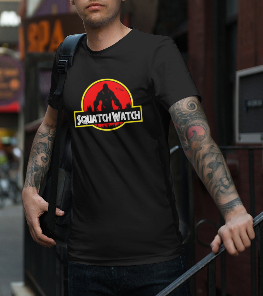 Squatch Watch Jurassic Park Logo Bigfoot UFO Forest Patrol T-Shirt