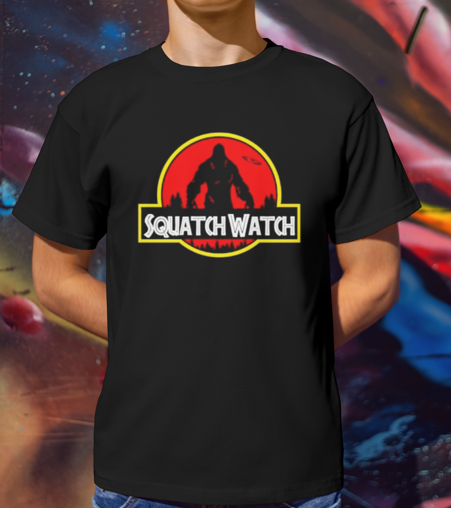 Squatch Watch Jurassic Park Logo Bigfoot UFO Forest Patrol T-Shirt