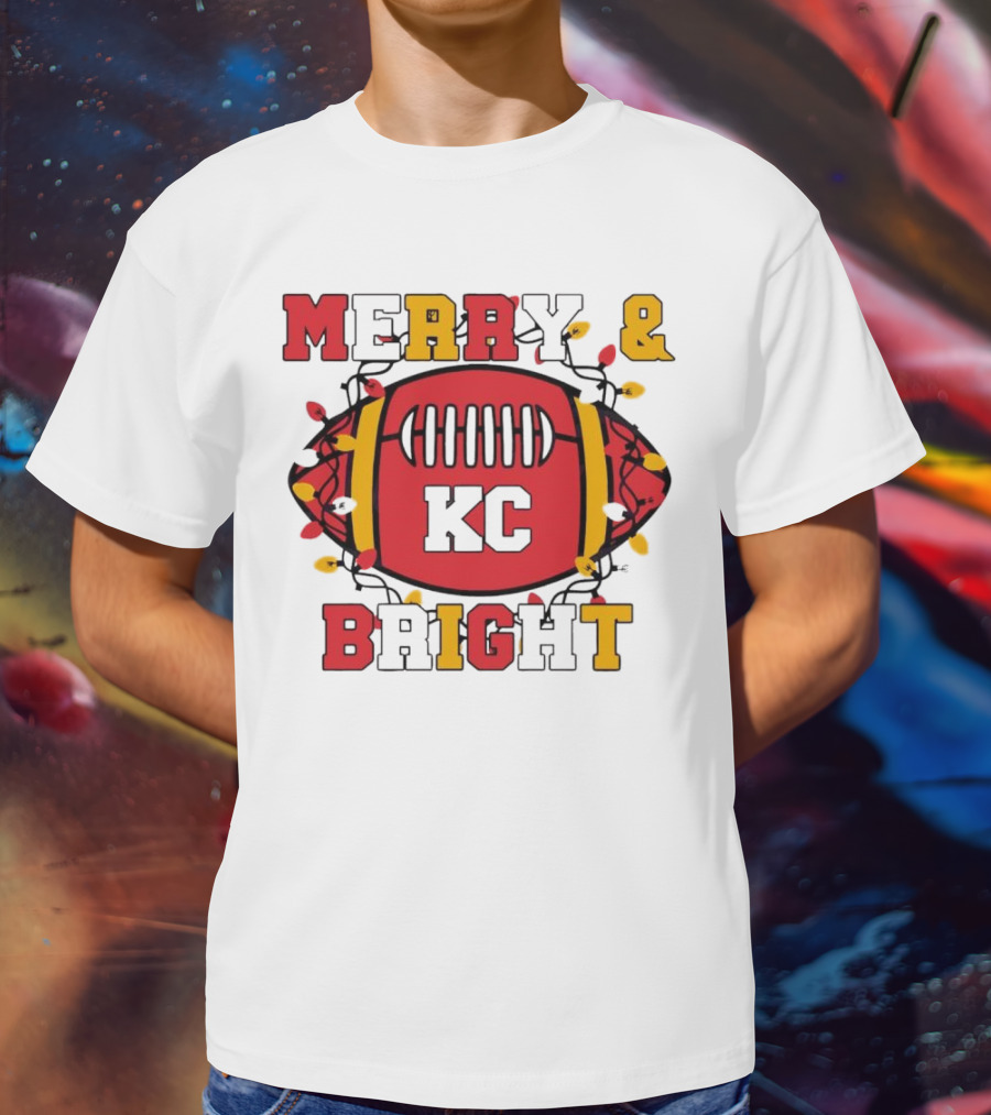 Kansas City Chiefs KC Merry And Bright Football Christmas T-Shirt