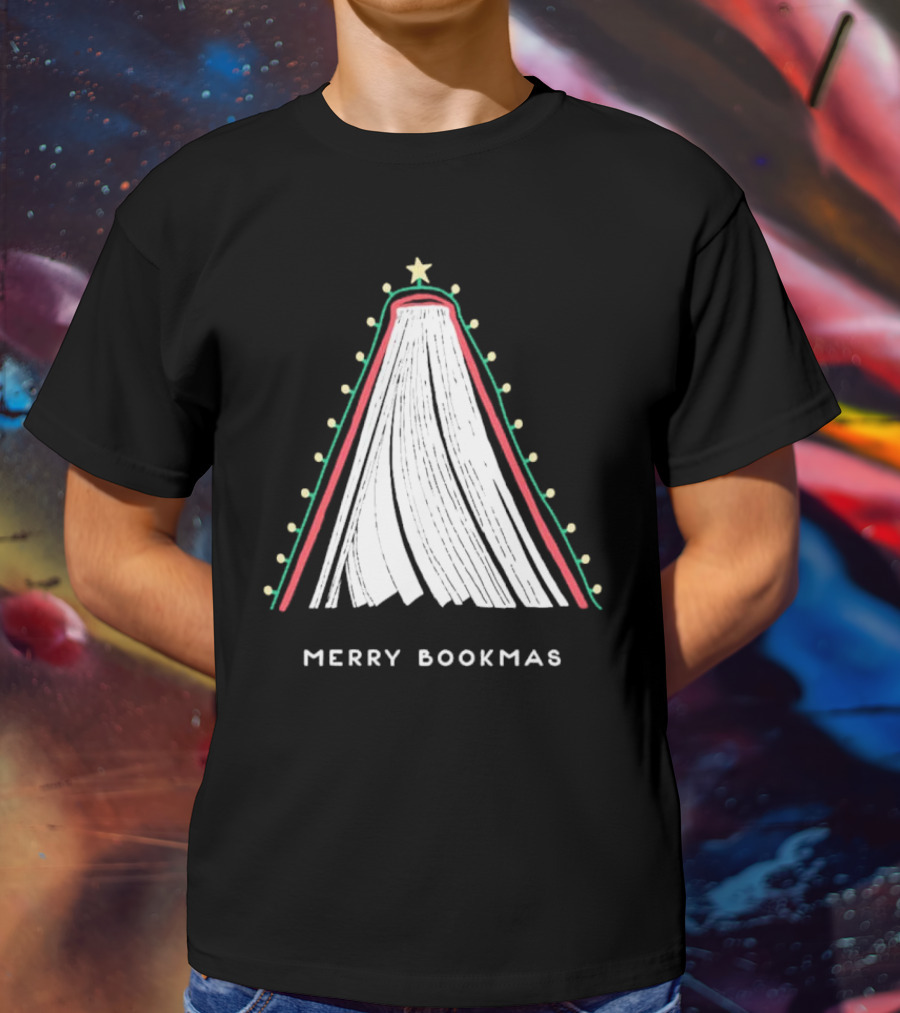 Merry Bookmas Christmas Tree Book Lights T-Shirt