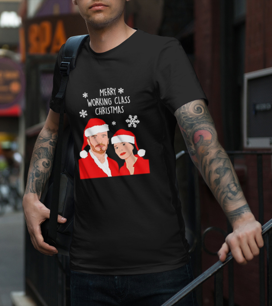 Merry Working Class Christmas Santa Couple Snowflakes T-Shirt