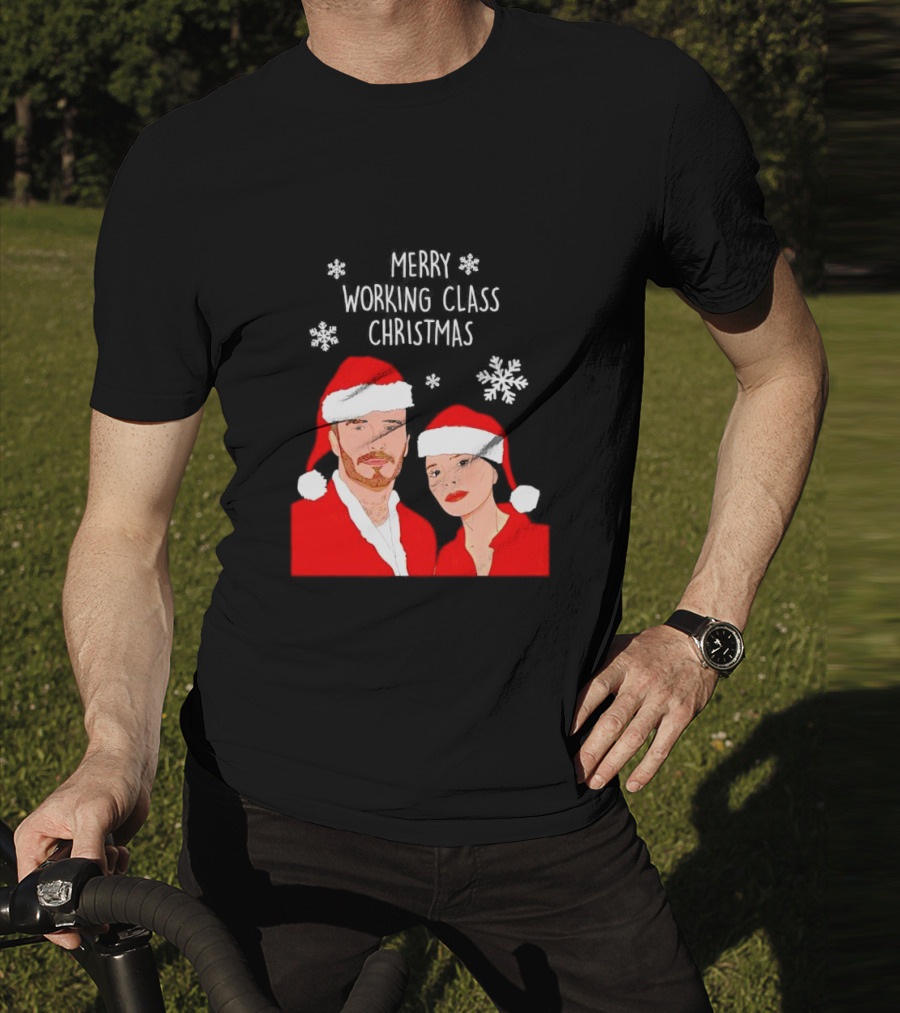 Merry Working Class Christmas Santa Couple Snowflakes T-Shirt