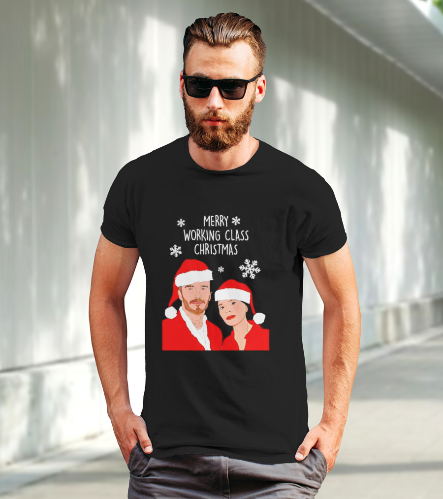 Merry Working Class Christmas Santa Couple Snowflakes T-Shirt