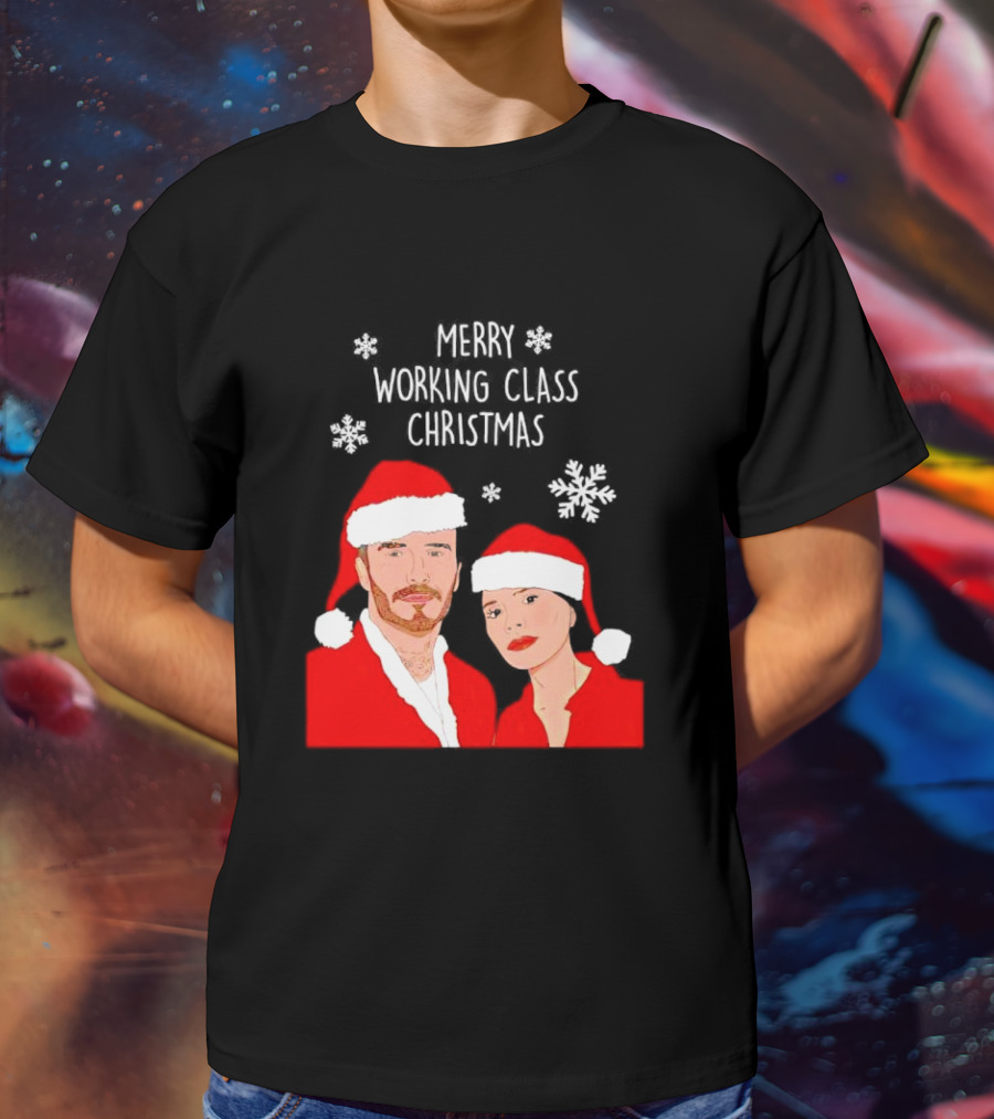 Merry Working Class Christmas Santa Couple Snowflakes T-Shirt