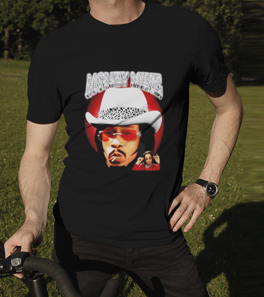 Money Mike Red Backdrop White Hat Sunglasses Iconic T-Shirt