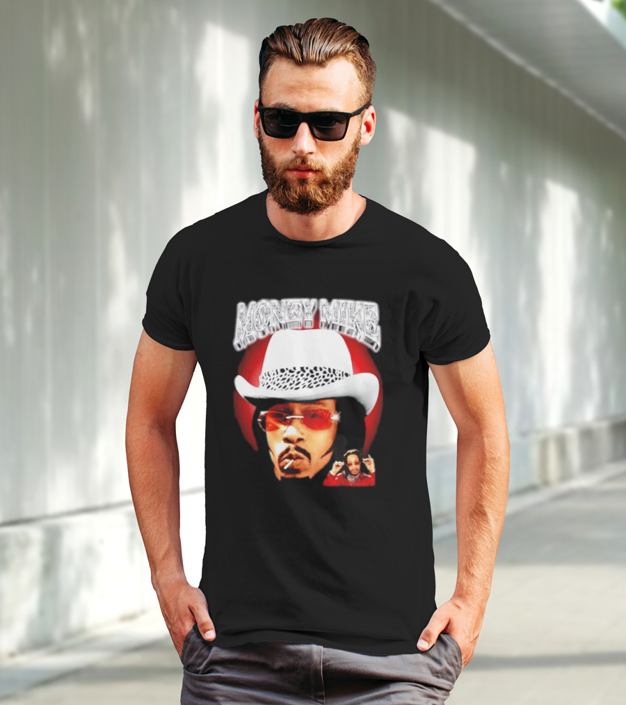Money Mike Red Backdrop White Hat Sunglasses Iconic T-Shirt