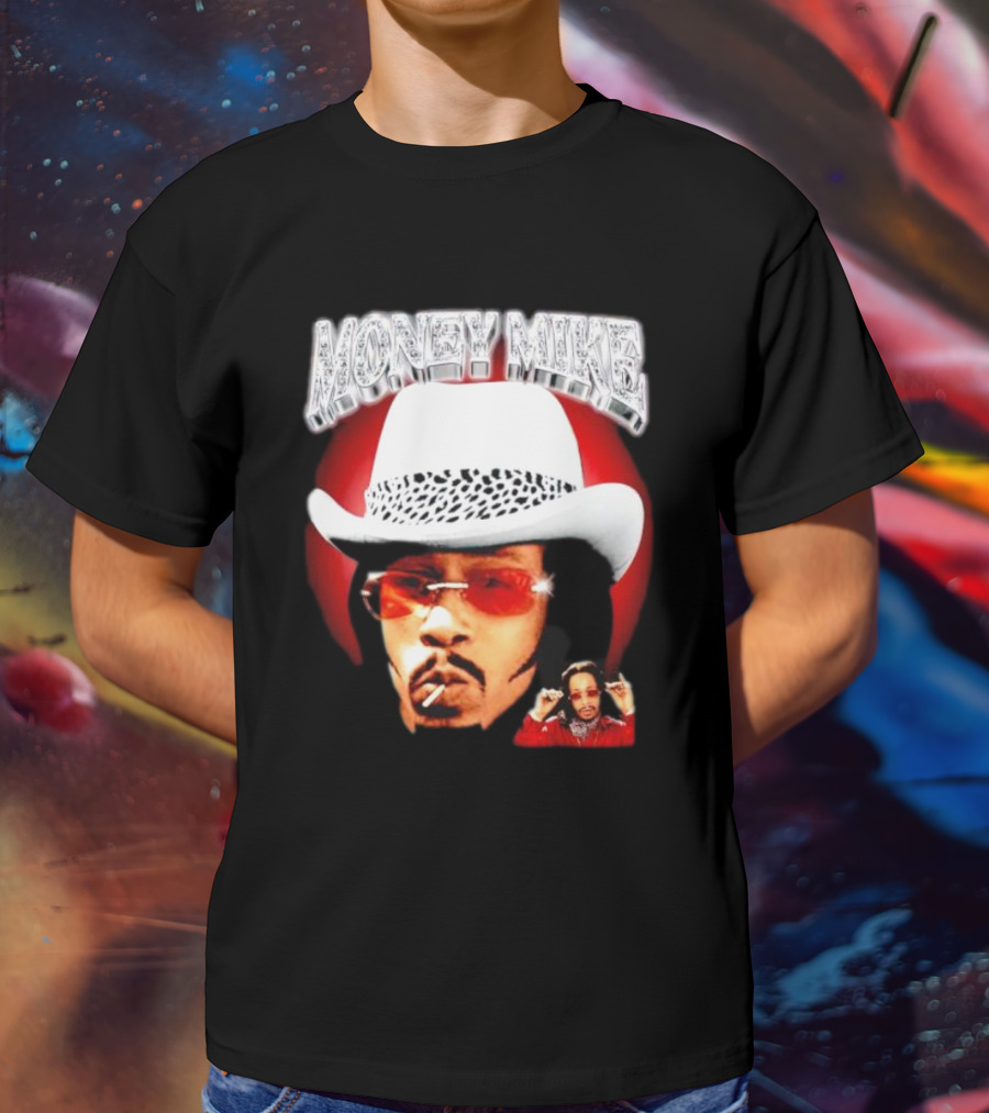 Money Mike Red Backdrop White Hat Sunglasses Iconic T-Shirt