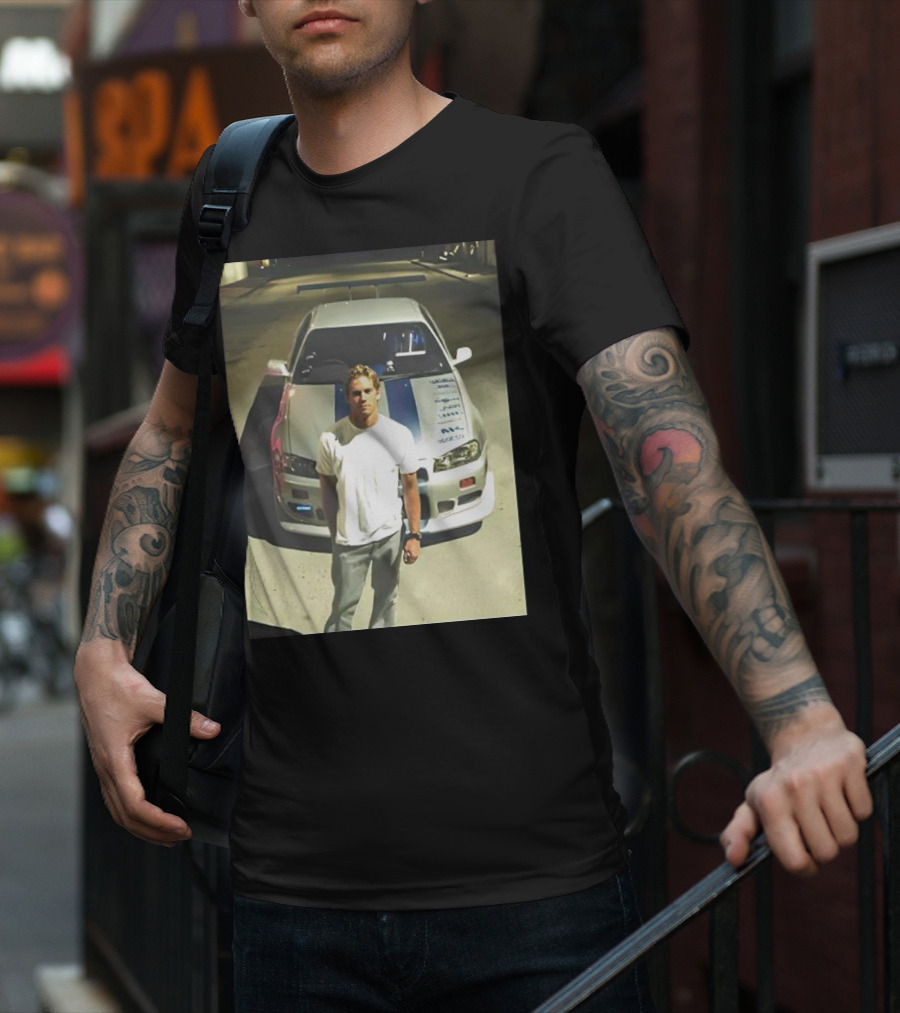 Paul Walker Giving Season With Iconic Car Street Scene T-Shirt