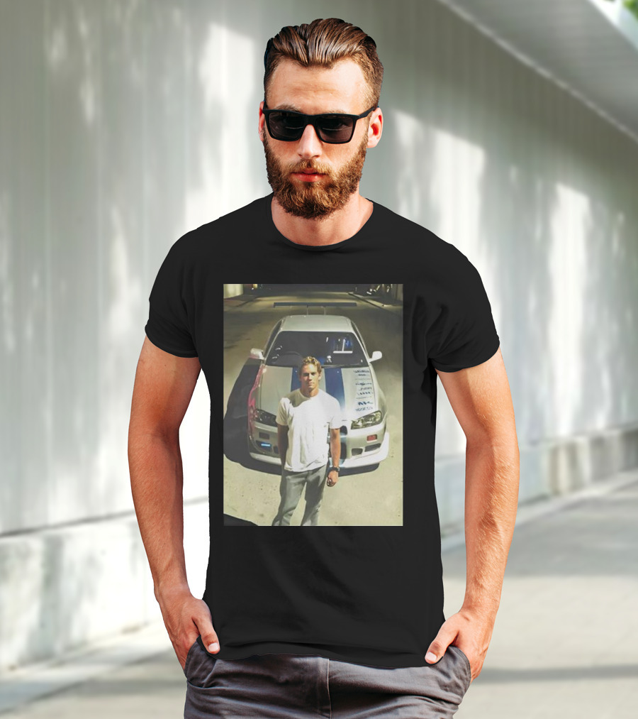 Paul Walker Giving Season With Iconic Car Street Scene T-Shirt