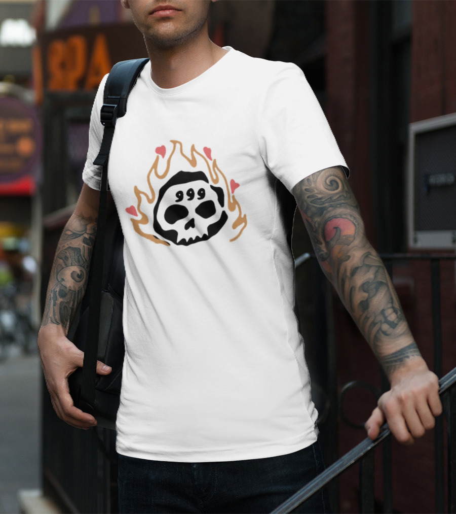 999 Club Skull Flame Hearts T-Shirt