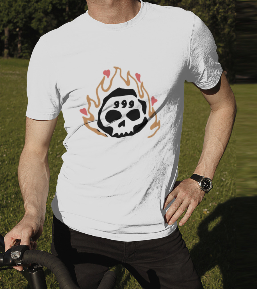 999 Club Skull Flame Hearts T-Shirt