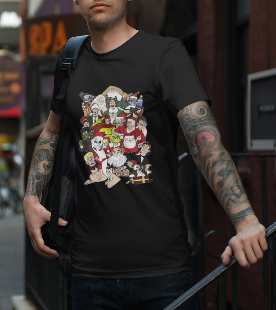 Naughty Or Nice Christmas Chaos Characters Featuring Santa Grinch Gizmo Jack Frost T-Shirt