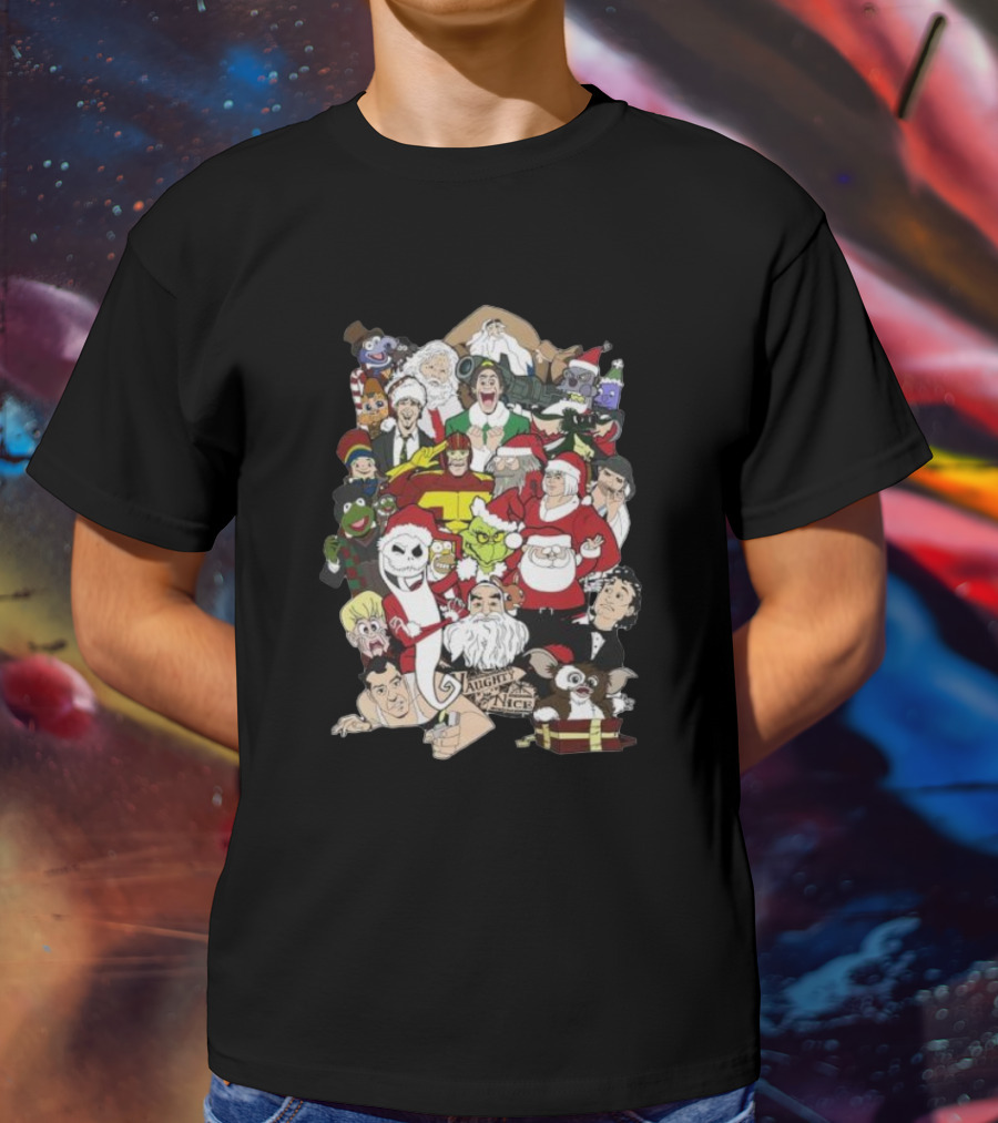 Naughty Or Nice Christmas Chaos Characters Featuring Santa Grinch Gizmo Jack Frost T-Shirt
