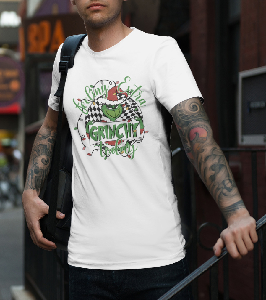 Feeling Extra Grinchy Today Checkered Christmas Lights T-Shirt