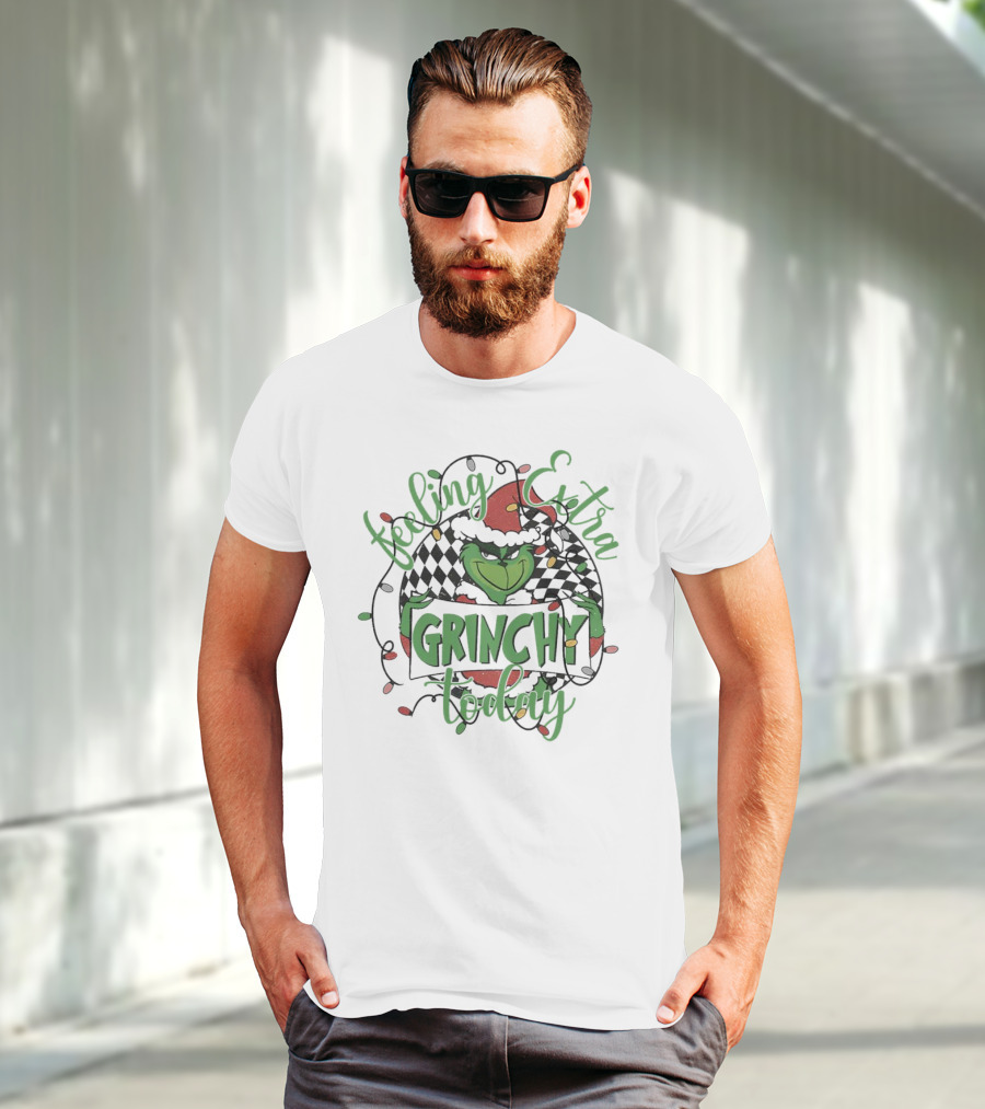 Feeling Extra Grinchy Today Checkered Christmas Lights T-Shirt