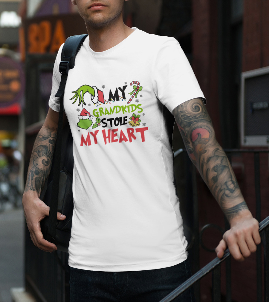 Grinch Hand My Grandkids Stole My Heart My Grandkids Christmas T-Shirt