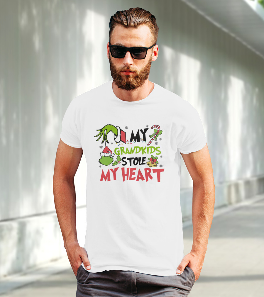 Grinch Hand My Grandkids Stole My Heart My Grandkids Christmas T-Shirt