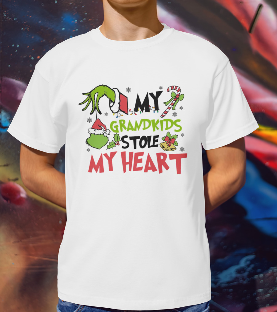 Grinch Hand My Grandkids Stole My Heart My Grandkids Christmas T-Shirt
