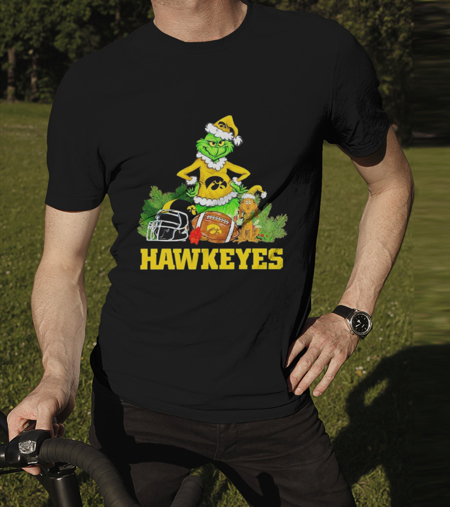Grinch Hawkeyes Christmas Football Iowa T-Shirt