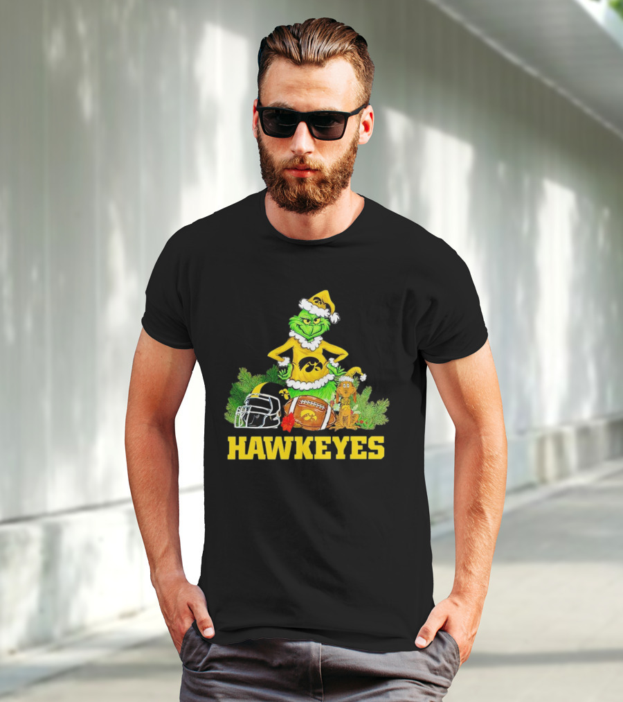 Grinch Hawkeyes Christmas Football Iowa T-Shirt