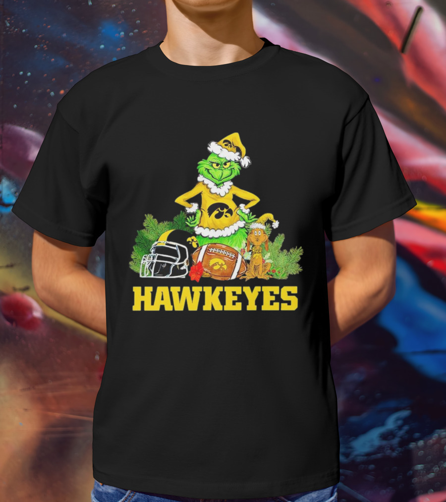 Grinch Hawkeyes Christmas Football Iowa T-Shirt
