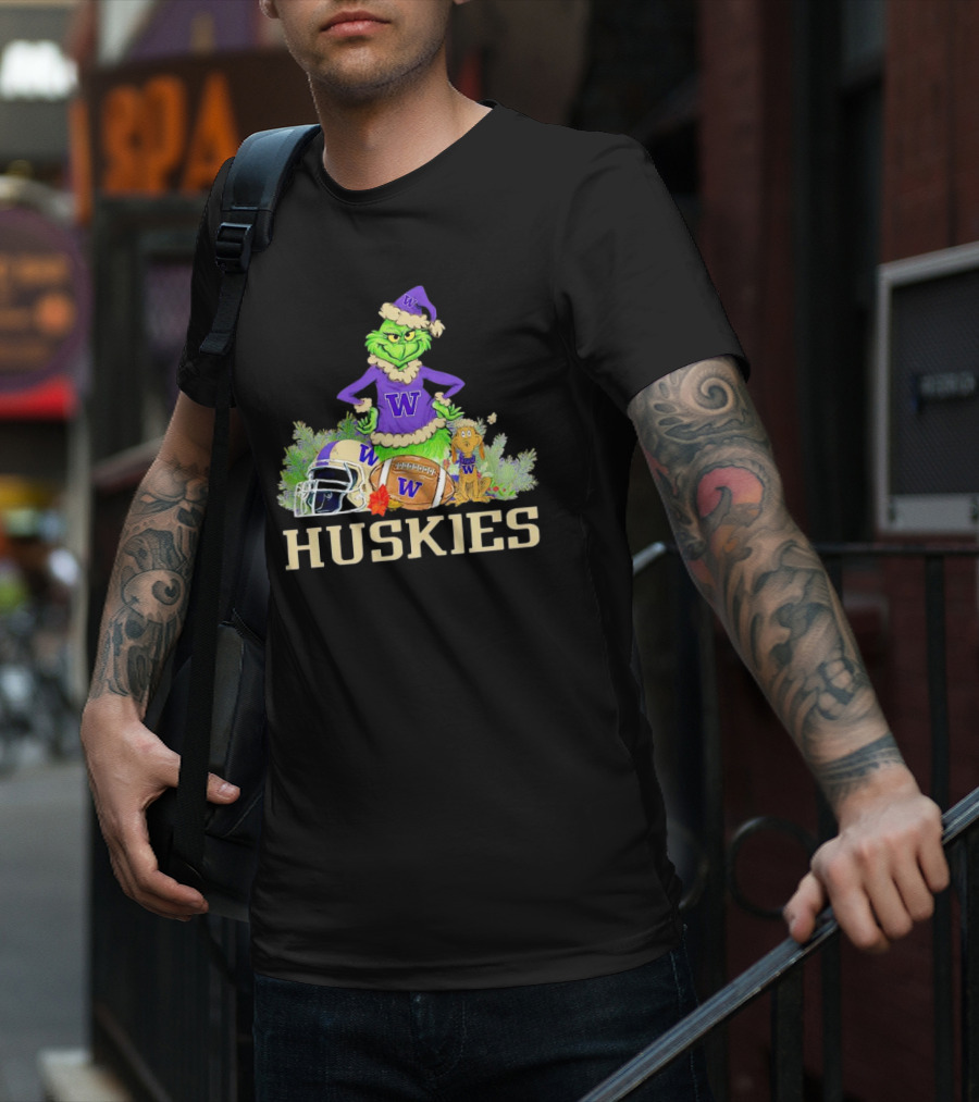 Grinch Washington Huskies Football Christmas W Holiday T-Shirt