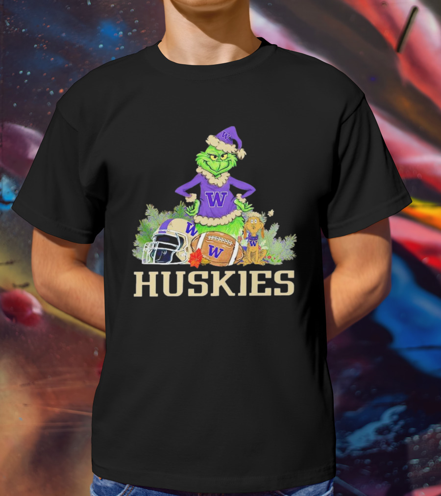 Grinch Washington Huskies Football Christmas W Holiday T-Shirt