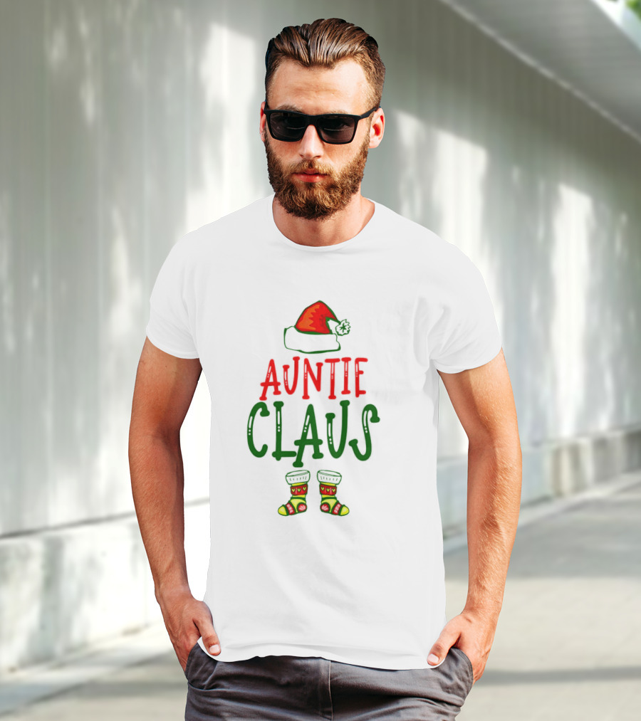 Auntie Claus Christmas Holiday Hat And Festive Socks T-Shirt