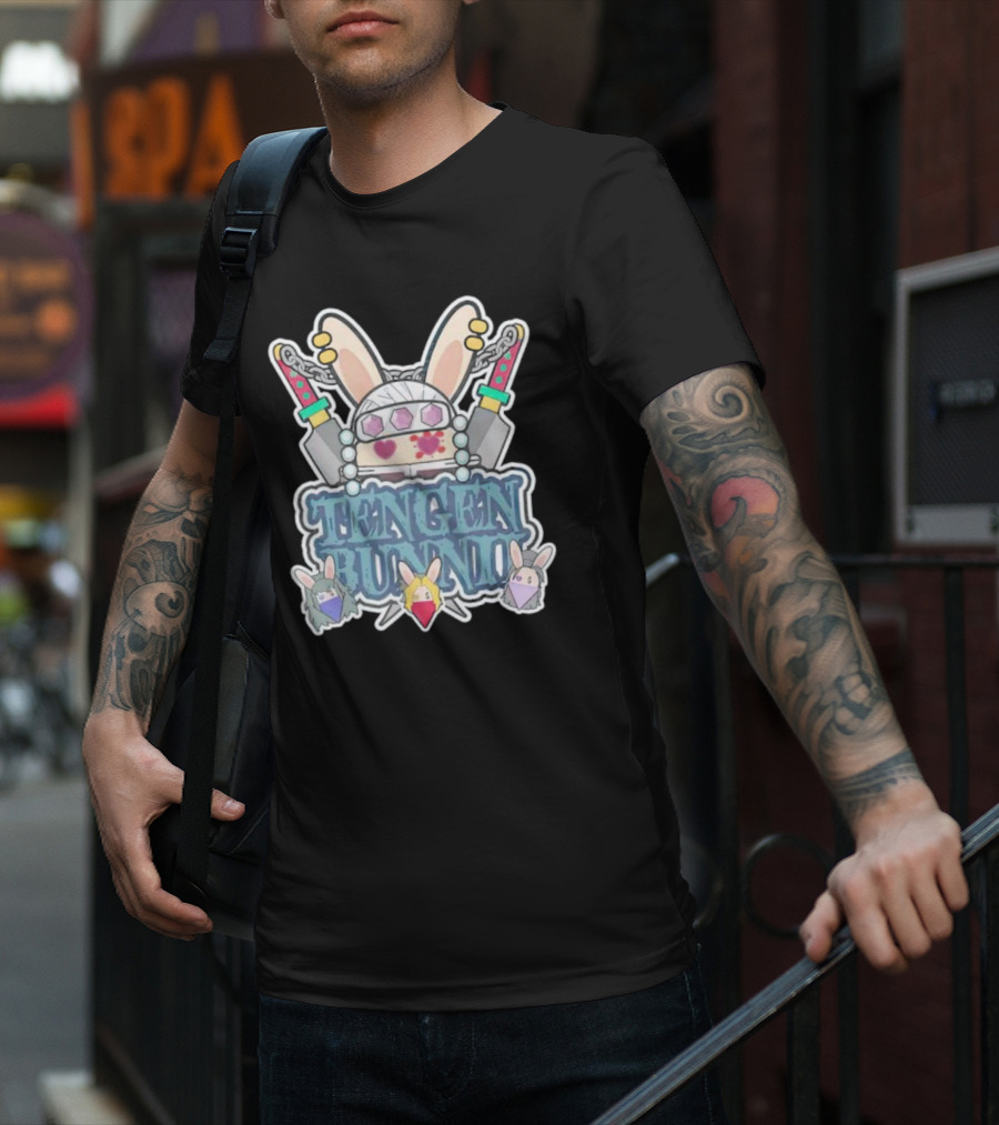 Tengen Bunnii Gang Anime Rabbit Warrior With Gem Headband And Swords T-Shirt