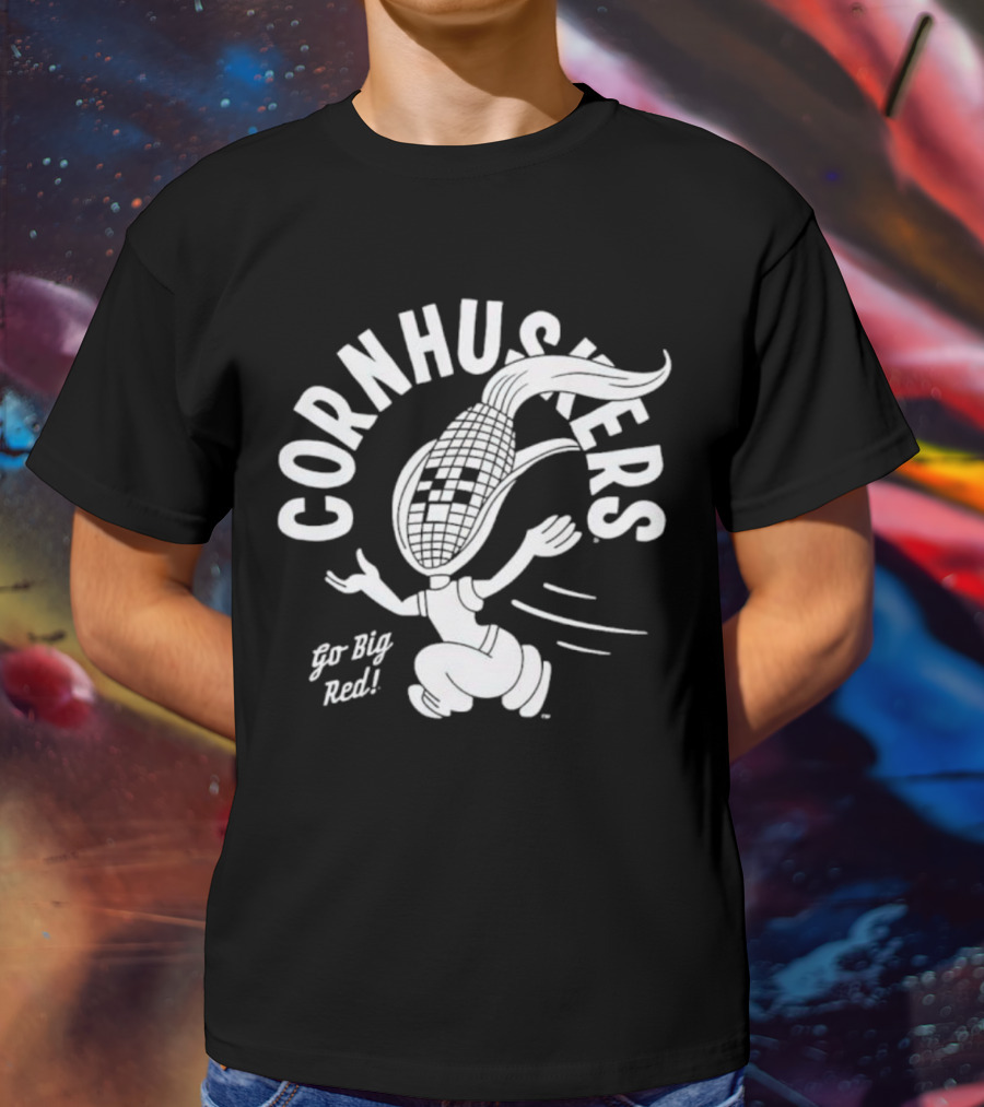 Cornhuskers Go Big Red Retro Mascot Character T-Shirt
