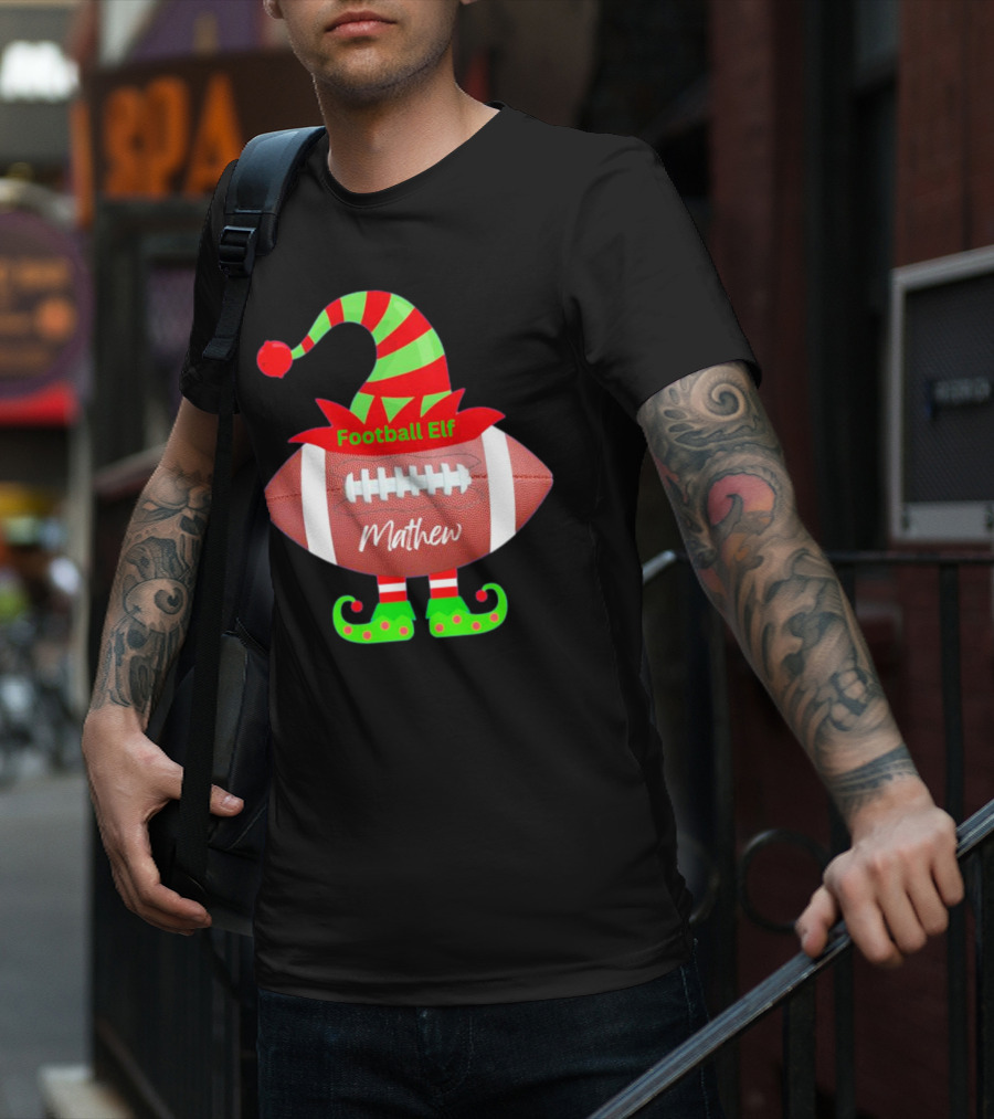 Football Elf Mathew Christmas Custom Name T-Shirt