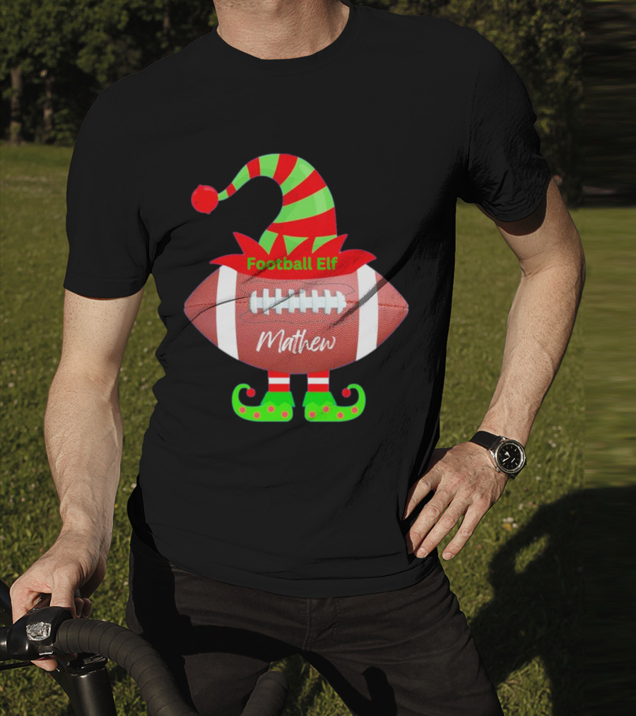 Football Elf Mathew Christmas Custom Name T-Shirt