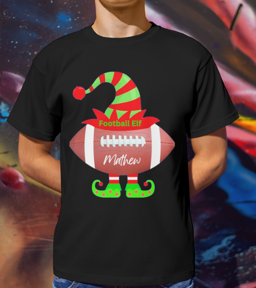 Football Elf Mathew Christmas Custom Name T-Shirt
