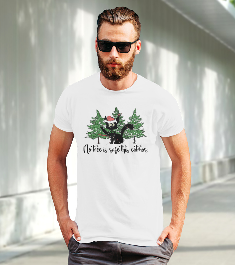 No Tree Is Safe This Catmas Naughty Black Cat Christmas T-Shirt