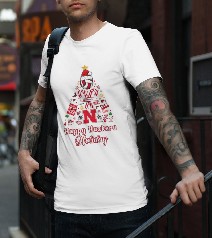 Happy Huskers Holiday Christmas Tree The Good Life T-Shirt