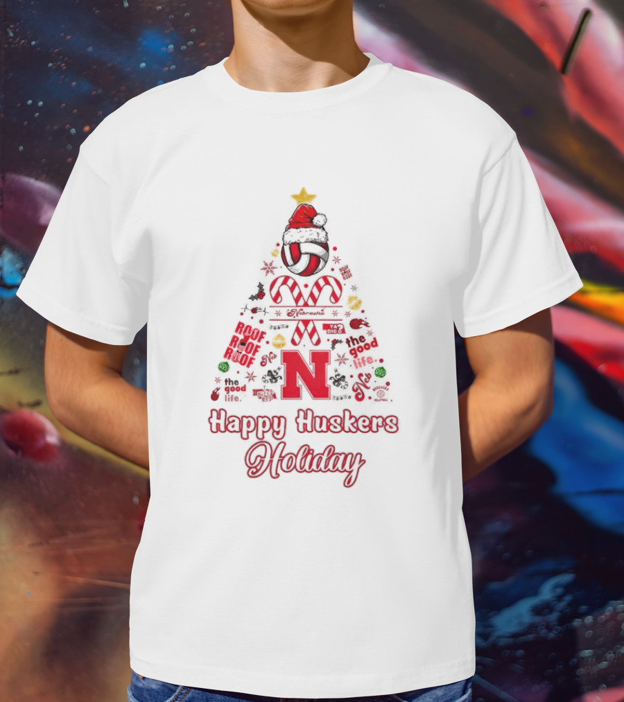 Happy Huskers Holiday Christmas Tree The Good Life T-Shirt