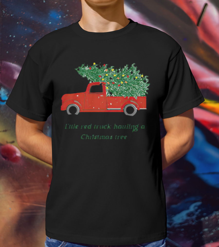 Little Red Truck Hauling Christmas Tree Festive Vintage Holiday Scene T-Shirt