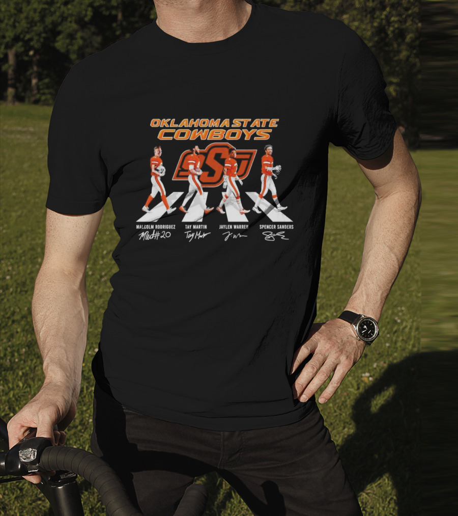 Oklahoma State Cowboys Malcolm Rodriguez Tay Martin Jaylen Warren Spencer Sanders Signatures Football T-Shirt