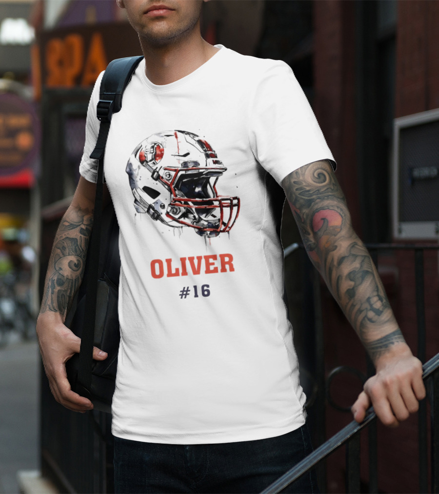 Oliver Personalized Helmet Football Custom Name #16 T-Shirt