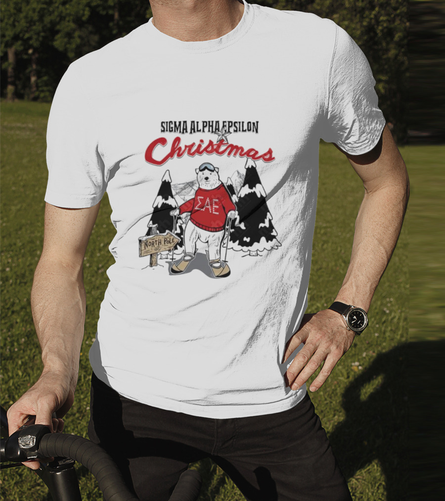 Sigma Alpha Epsilon Christmas Polar Bear At North Pole Skiing T-Shirt