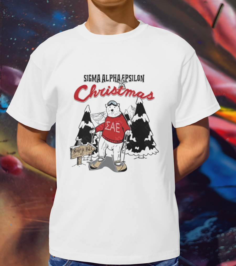 Sigma Alpha Epsilon Christmas Polar Bear At North Pole Skiing T-Shirt