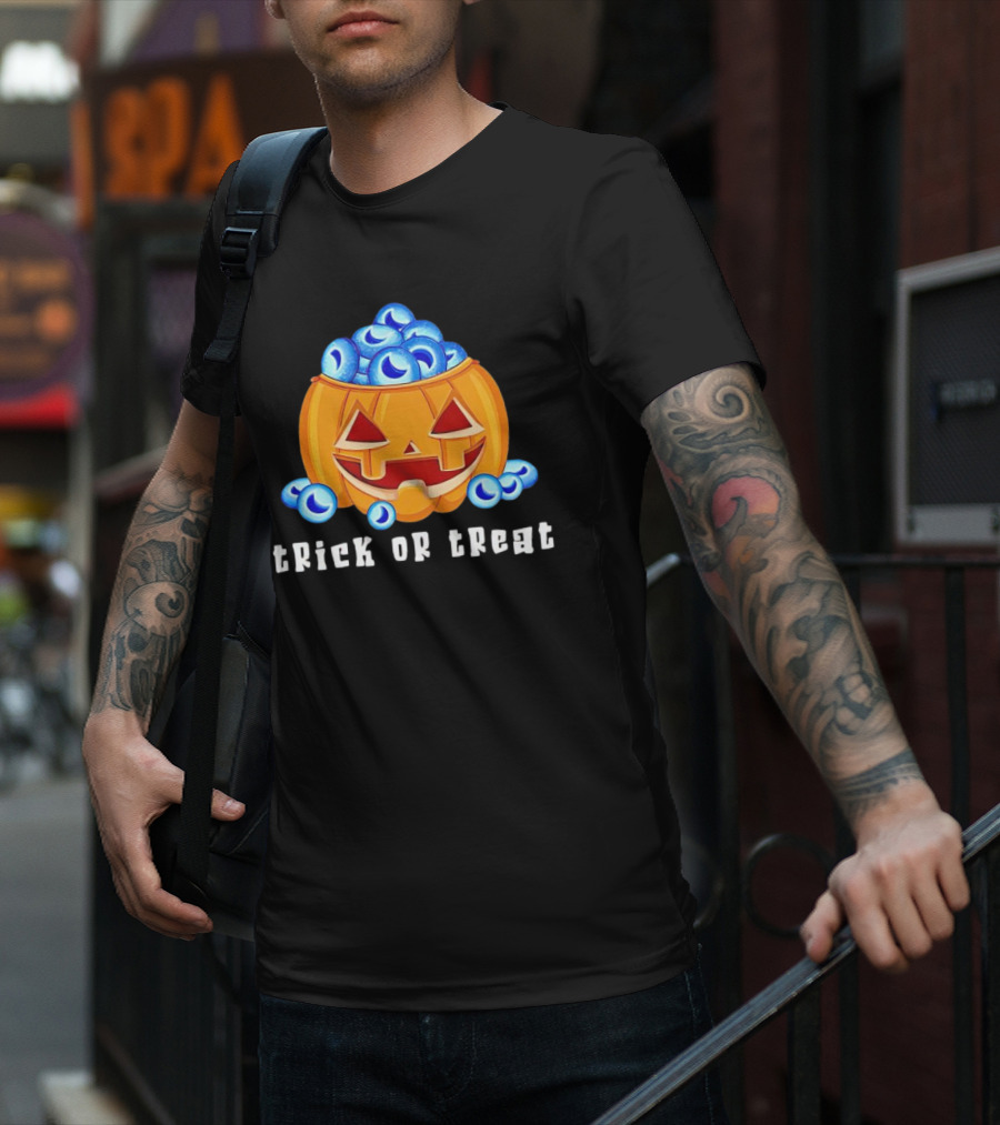 Trick Or Treat Pumpkin With Blue Eyeballs T-Shirt