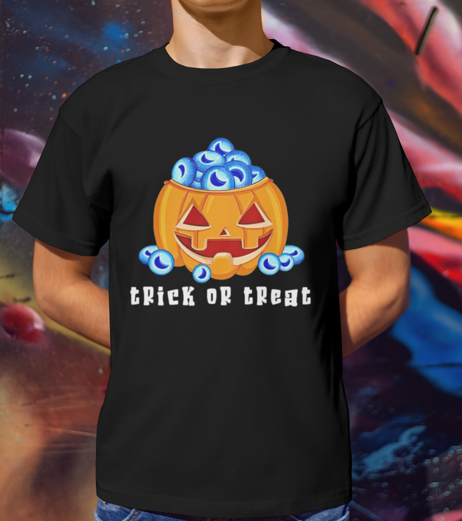 Trick Or Treat Pumpkin With Blue Eyeballs T-Shirt