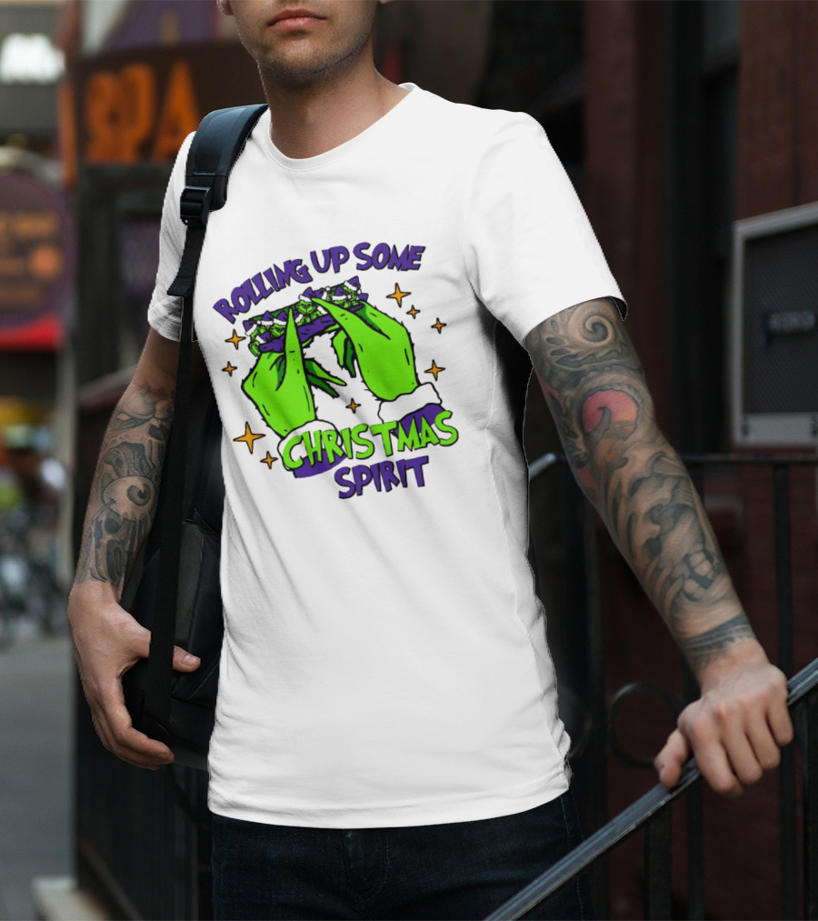 Rolling Up Some Christmas Spirit With Purple Grinch Hand T-Shirt
