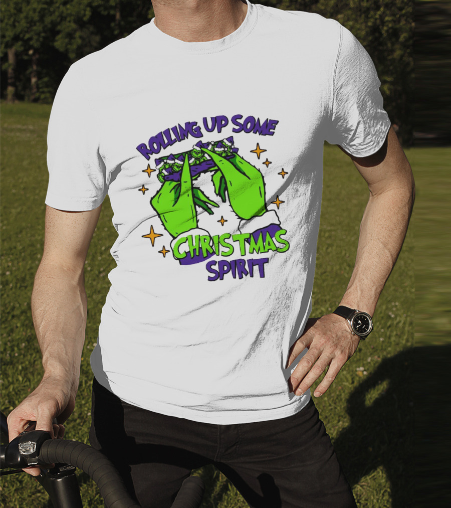 Rolling Up Some Christmas Spirit With Purple Grinch Hand T-Shirt